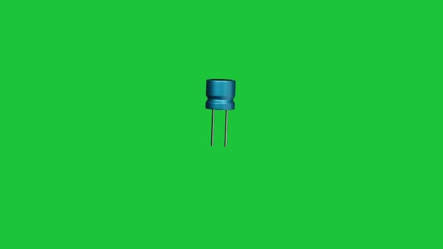 3D electronic capacitor component rotating animation on green background technology circuit element concept loopable video