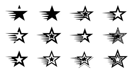 Obraz premium A set of black and white starburst icons in various styles and designs, perfect for use as graphic elements or symbols.