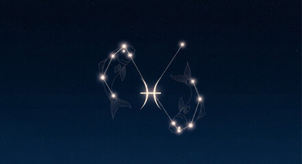 Pisces constellation glowing in the night sky with stars. © angga