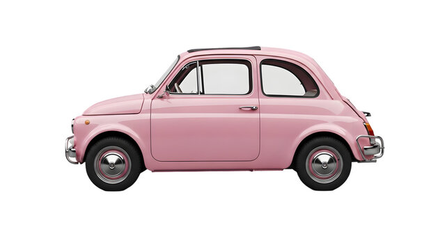 Pink vintage fiat 500 isolated on transparent background