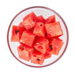 Watermelon cubes in glass bowl offering fresh summer snack