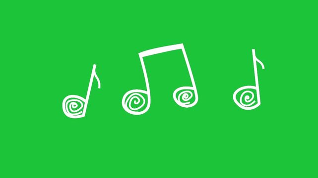 Hand drawn music notes animation simple doodle style on green background sound rhythm concept minimal loopable video