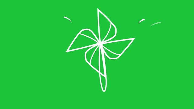 Hand drawn pinwheel animation simple doodle style on green background spinning toy wind concept minimal loopable video