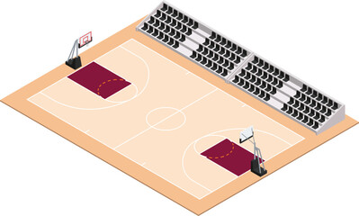 Isometric indoor basketball court illustration © kabutlazuardi
