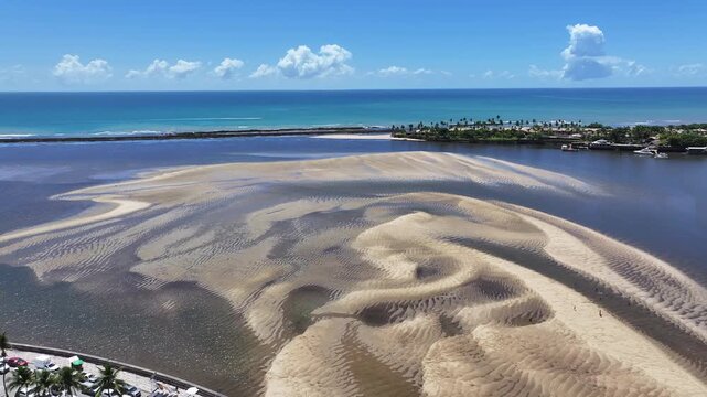 Porto Seguro Skyline At Porto Seguro In Bahia Brazil. Beach Landscape. Beautiful Coastline. Travel Destination. Porto Seguro Skyline In Porto Seguro In Brazil. Mangrove Sand Bank. Brazil Northeast.