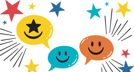 Colorful smiley faces and stars illustration