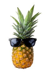 Pineapple wearing black sunglasses on transparent background