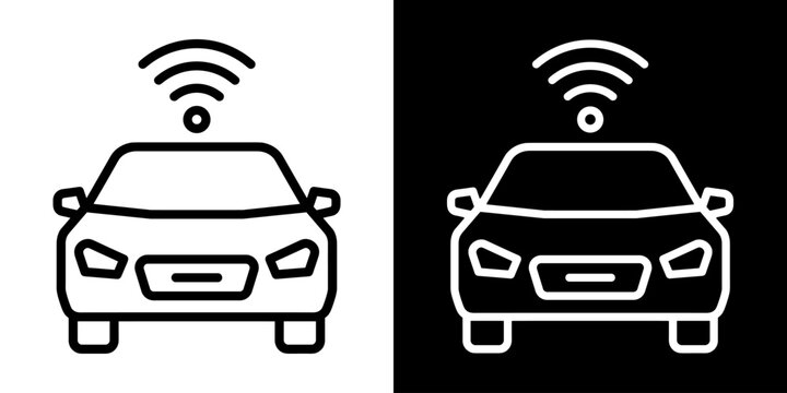Smart Car icon concept in flat black and white style on clean background vector illustration design