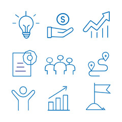 Business and Finance Line Icons Set Growth, Investment, Teamwork and Success Vector Illustration
