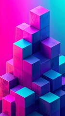 Obraz premium Abstract Arrangement of Pink and Blue Gradient Cubes in Isometric View