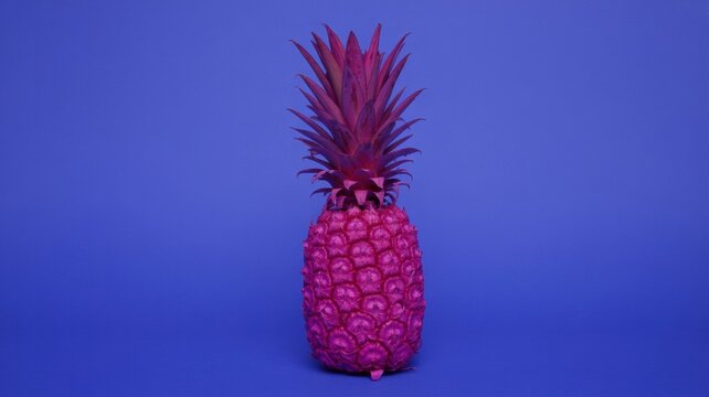 Vibrant pink pineapple on blue background for tropical designs