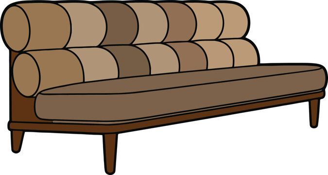 Brown tufted couch with wooden legs and rounded backrest design elements  modern furniture