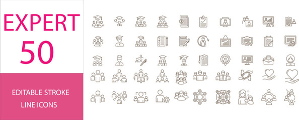 Business & Education Expert Outline Icons &ndash; 50 Editable Stroke Vector &ndash; EPS 10
