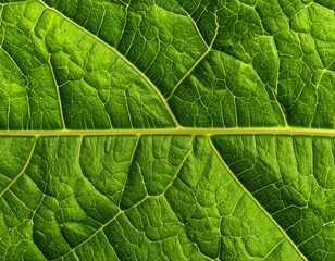 Obraz premium Detailed Close Up of a Green Leaf With Prominent Veins Texture