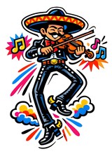 Fototapeta premium Floating Mariachi Pop Art Sticker: Short Torso, Long Legs & Violin