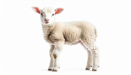 Obraz premium Adorable Lamb Standing with Cream Fleece on a Bright White Background