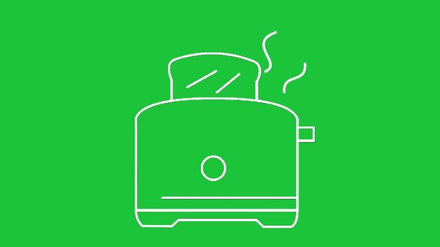Minimal toaster line animation on green background simple kitchen appliance icon clean vector style smooth loop motion clip