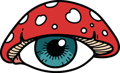 Naklejka premium Surreal Eye with Red Mushroom Cap Illustration, Psychedelic Fantasy Art, Vector Clipart