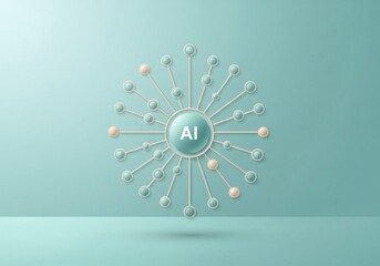 Abstract AI network connection with light teal background and soft