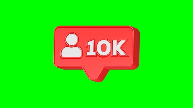 10k follower icon 3d render red square bubble 