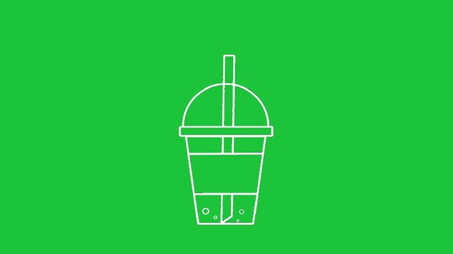 Minimal drink cup line animation on green background simple beverage icon clean vector style smooth loop motion clip