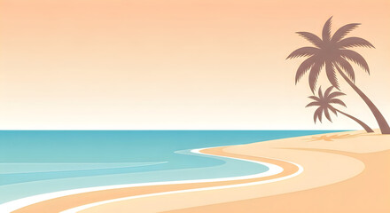 Fototapeta premium A serene beach scene with palm trees and calm waters