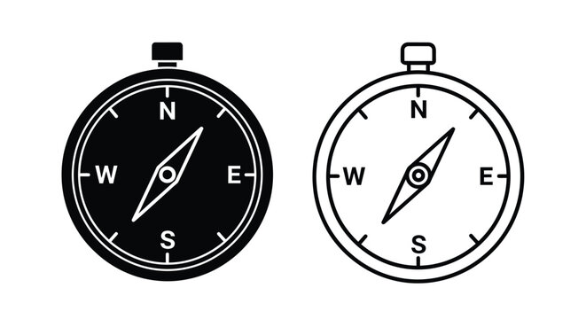 Two compasses displaying cardinal directions a striking black silhouette
