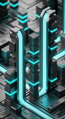 Fototapeta premium Futuristic Cityscape with Neon Blue Energy Streams and Towering