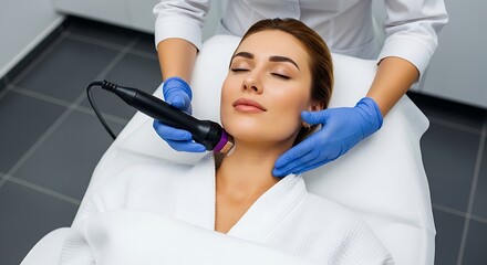 Naklejka premium A woman receiving a facial treatment from a professional in a clinical setting.
