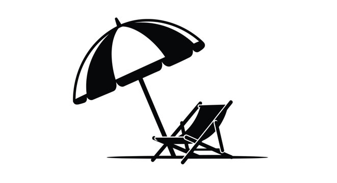 Beach chair and umbrella rest in a minimalist scene silhouette