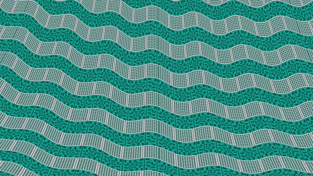 Wavy Grid Pattern In Teal And White With Small Dots