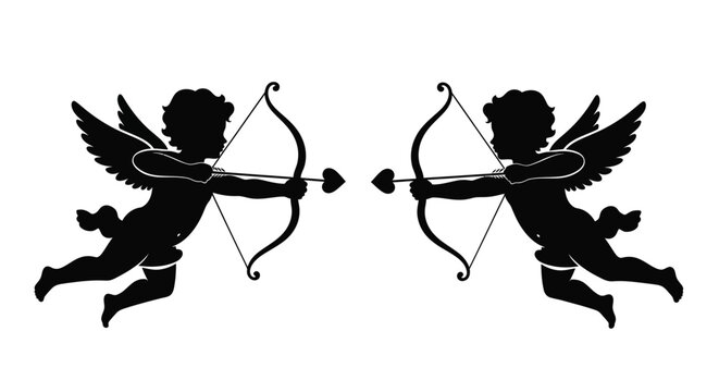 Two cherubs with bows and arrows in a dark silhouette
