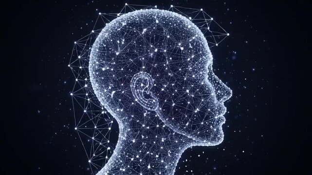 Digital Human Head with Cosmic Particles.