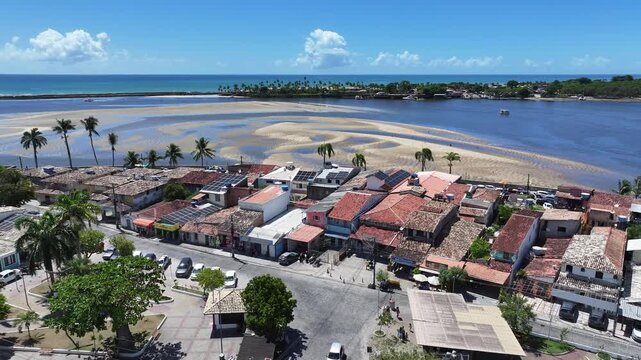 Porto Seguro Skyline At Porto Seguro In Bahia Brazil. Beach Landscape. Beautiful Coastline. Travel Destination. Porto Seguro Skyline In Porto Seguro In Brazil. Mangrove Sand Bank. Brazil Northeast.