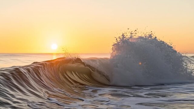 Ocean Wave Crashing at Sunset Serene Moment.