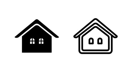 Fototapeta premium Stylized house icons with windows, in solid black and outline, for home and architectural concepts