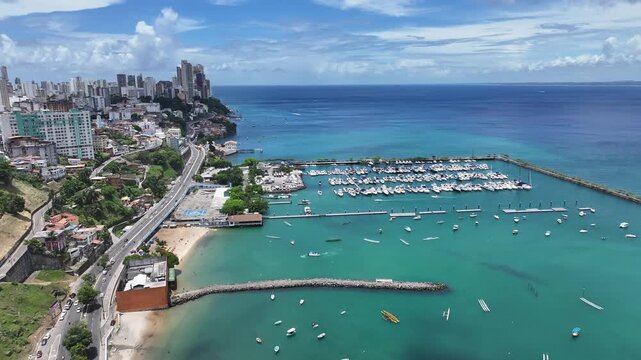 All Saints Bay In Salvador In Bahia Brazil. Summer Landscape. Beach Scenery. Tropical Skyline. All Saints Bay In Bahia Brazil. Nature Scene. Seascape Harbor.