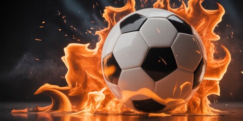Fototapeta premium Burning Football: A soccer ball engulfed in flames, symbolizing the intense passion and heat of the game. A visual metaphor for the excitement and energy of football.