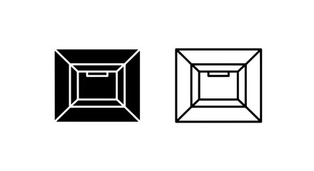 Two contrasting abstract square light source icons, solid black and outline, for illumination © MdDelowar