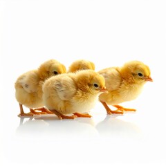 Fototapeta premium Group of Fluffy Yellow Baby Chicks Isolated on White Background