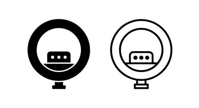 Professional Ring Light Icon: Solid and Outline Styles for Studio Photography and Video Production