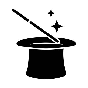 Magic trick illustration: vector graphic of a magician's hat and wand with star effect design