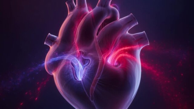 Glowing Human Heart Anatomy Pulsating Energy Flow Medical ultra clear glass morphism 3d crystal ui transparent background isolated detail realistic glass effect