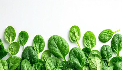 Fototapeta premium Fresh Green Spinach Leaves Isolated on White Background Macro Photography