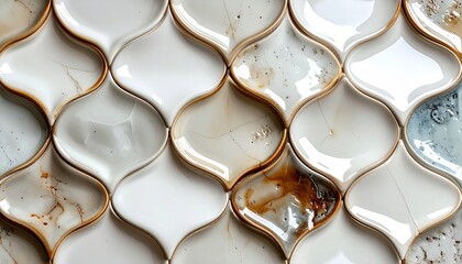 Obraz premium Elegant Glossy White Arabian Style Tiles with Brown Accents for Home Decor