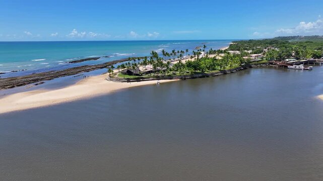 Porto Seguro Skyline At Porto Seguro In Bahia Brazil. Beach Landscape. Beautiful Coastline. Travel Destination. Porto Seguro Skyline In Porto Seguro In Brazil. Mangrove Sand Bank. Brazil Northeast.