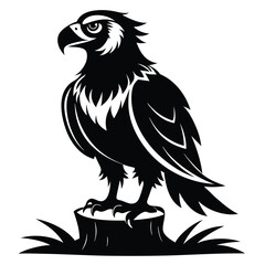 Obraz premium monochromatic macaw eagle silhouette on stump silhouette line art vector illustration with a white background