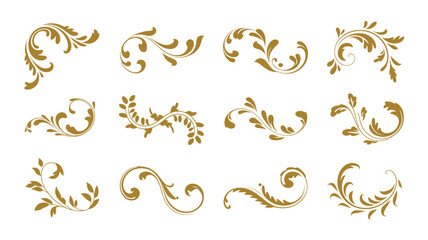 Assortment of ornamental floral scrollwork and flourish designs on a white background, featuring elegant vector elements, decorative botanical motifs, and classic artistic accents and creative project © Lucky art