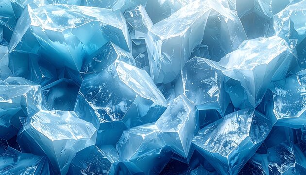 Abstract Blue Crystal Formation Close Up with Light Refractions Background
