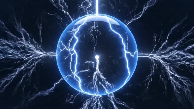 Electric spark energy ball in dark background with lightning